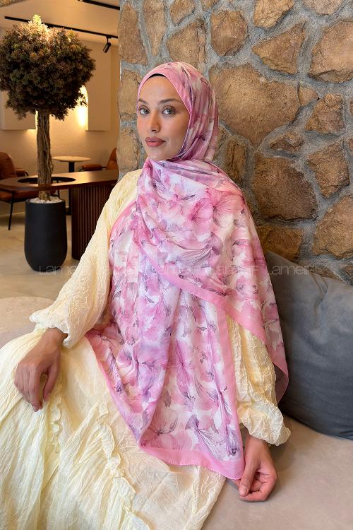 Candy Pink Cotton Striped Printed Shawl