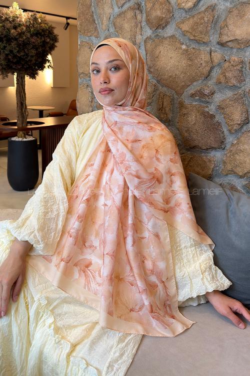 Lamelif Lale Desen Lara Soft Şal Somon