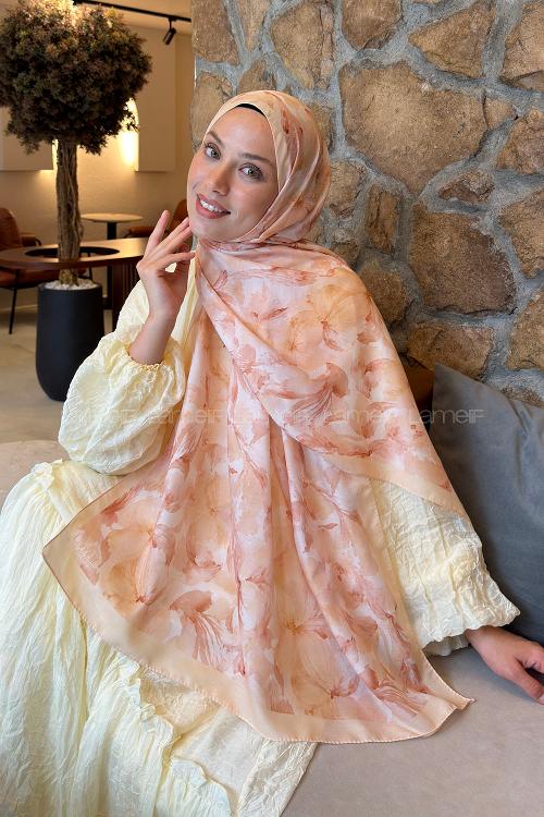 Lamelif Lale Desen Lara Soft Şal Somon