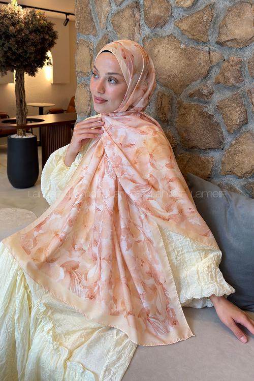 Lamelif Lale Desen Lara Soft Şal Somon