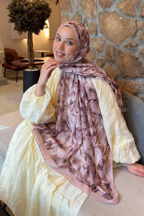 Lamelif Lale Desen Lara Soft Şal Vizon
