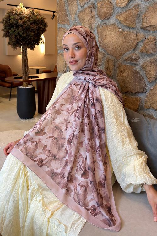 Lamelif Lale Desen Lara Soft Şal Vizon