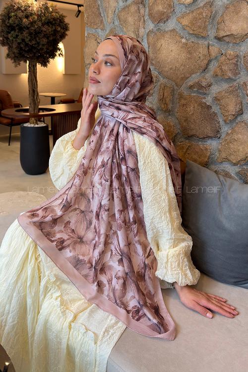 Lamelif Lale Desen Lara Soft Şal Vizon