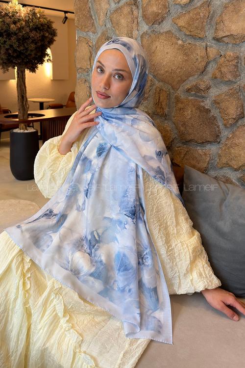 Lamelif Poeny Desen Lara Soft Şal Bebe Mavisi