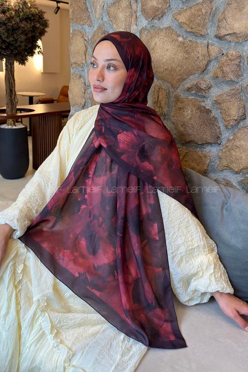 Lamelif Poeny Desen Lara Soft Şal Bordo