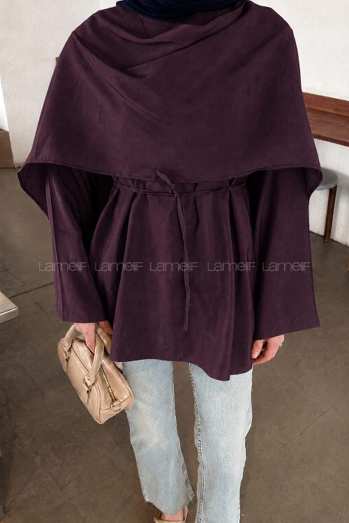 Lamelif Şallı Bağlama Detaylı Tunik Mürdüm