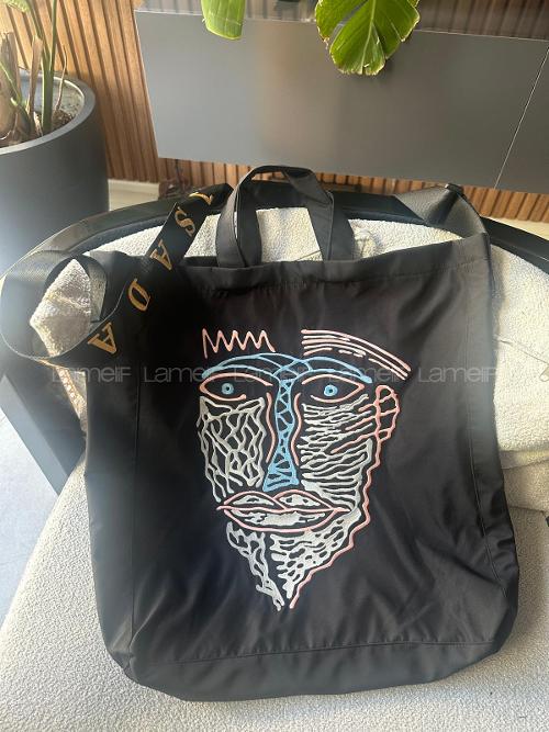 Lamelif Özel Nakış Modern Soyut Yüz Desenli Tote Bag Çanta