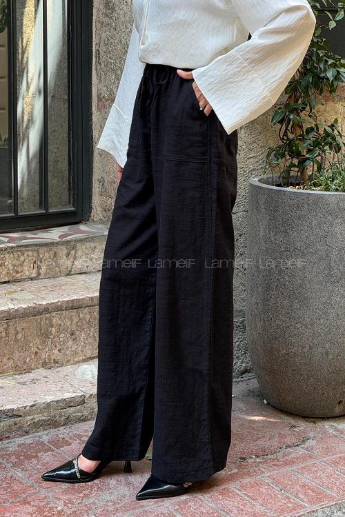 Black Linen High Waist Pants