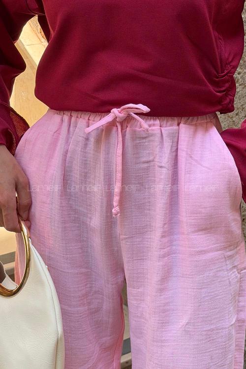 Pink Linen High Waist Pants