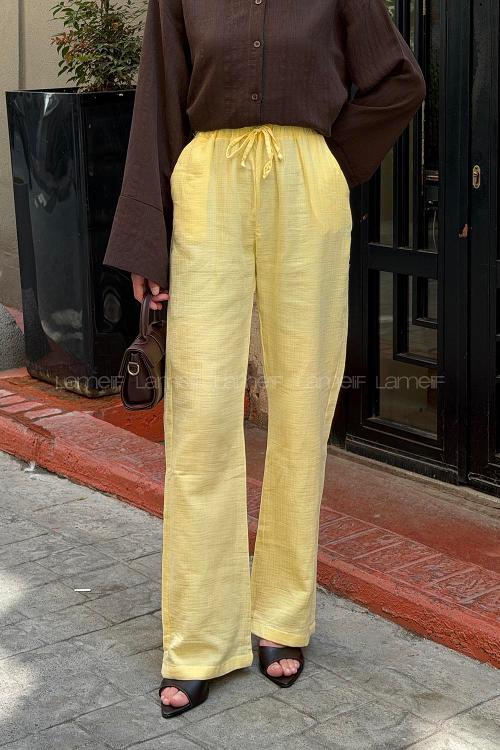 Yellow Linen High Waist Pants