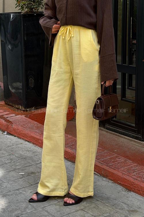 Yellow Linen High Waist Pants