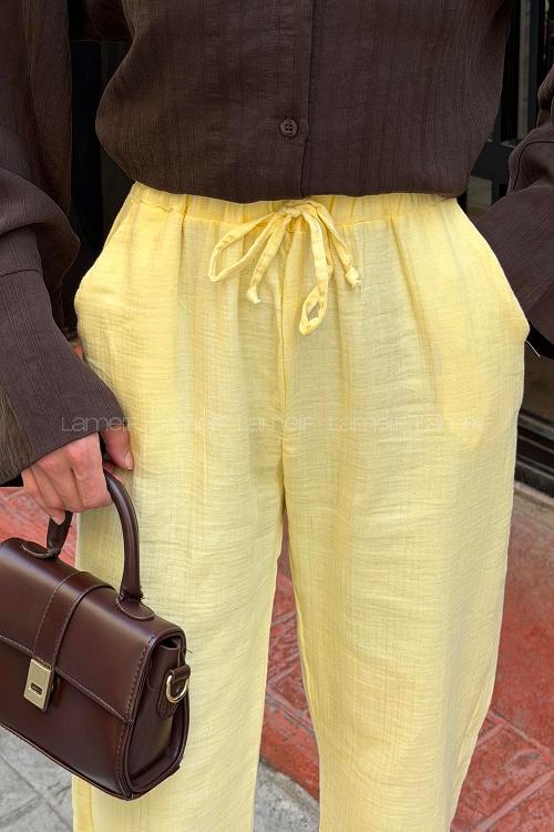 Yellow Linen High Waist Pants