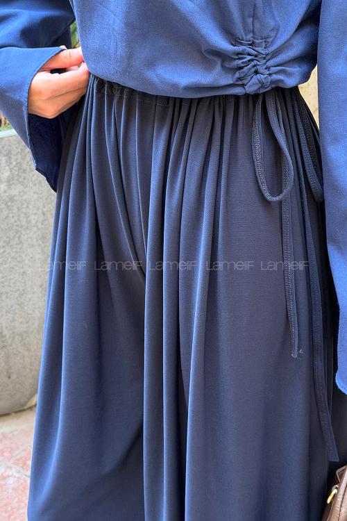 Navy Blue Sandy Fabric Comfortable Pants