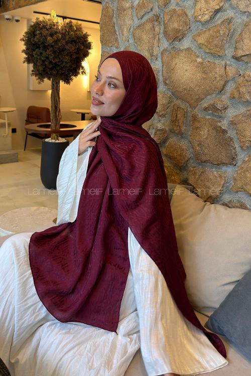 Lamelif  Etnik Desen Ayrobin Floş Jakar  Şal Bordo