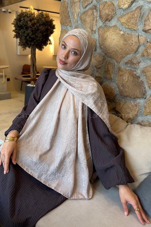 Lamelif  Etnik Desen Ayrobin Floş Jakar  Şal Vizon