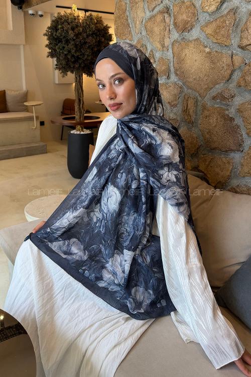 Lamelif Vintage Flower Desen Bambu Şal Antrasit