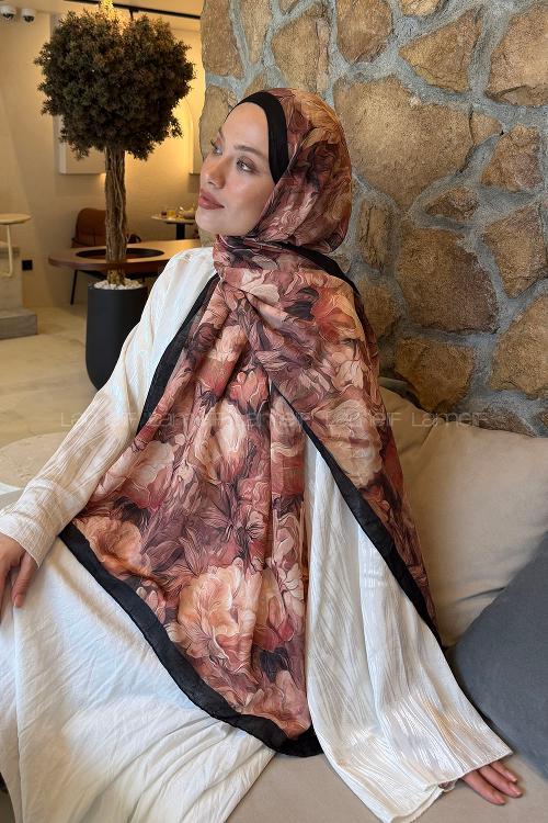 Lamelif Vintage Flower Desen Bambu Şal Badem