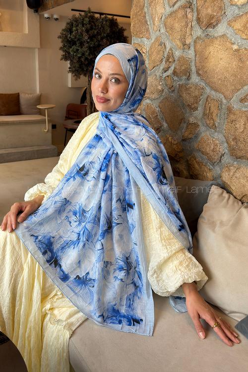 Baby Blue Cotton Fabric Flowering Shawl