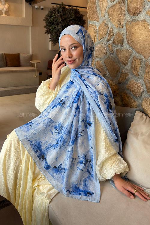 Baby Blue Cotton Fabric Flowering Shawl