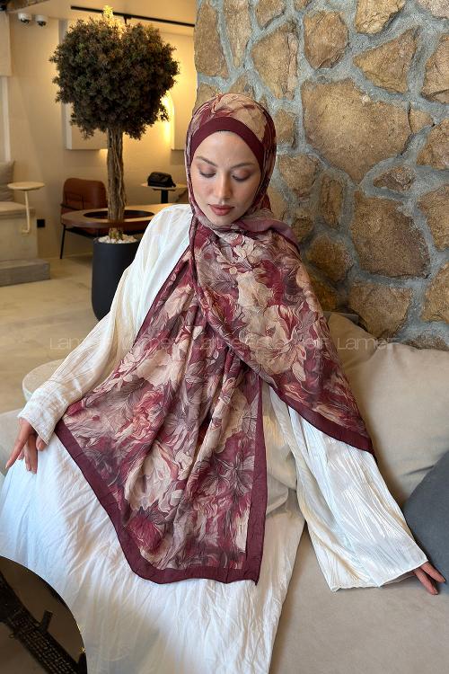 Lamelif Vintage Flower Desen Bambu Şal Bordo