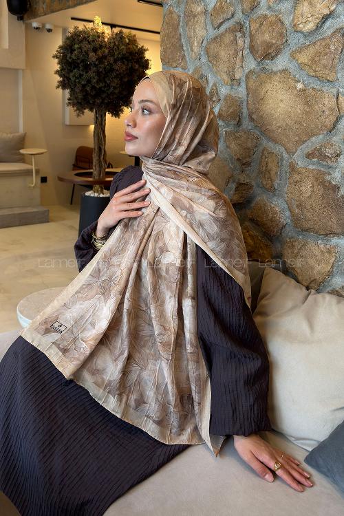 Lamelif Vintage Flower Desen Bambu Şal Camel