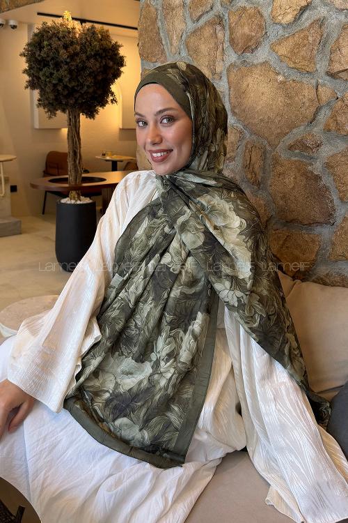 Lamelif Vintage Flower Desen Bambu Şal Haki