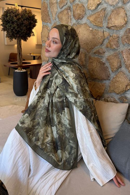 Lamelif Vintage Flower Desen Bambu Şal Haki