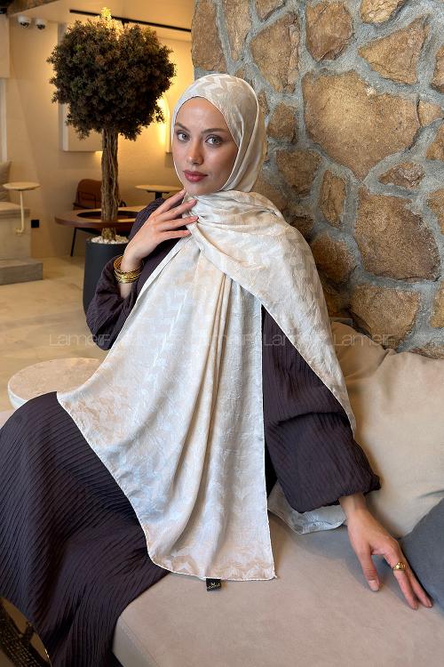 Lamelif  Zikzak Desen Ayrobin Floş Jakar  Şal Bej