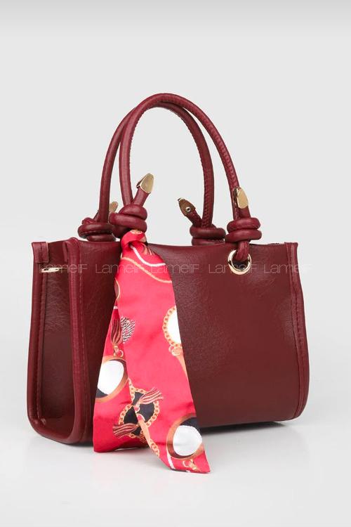 Claret Red Belted Buckle Suni Deri Hand Bag Arm Bag Bag