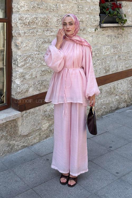 Pink Neckband Long Arm Cotton Regular Trousers Comfortable Suit