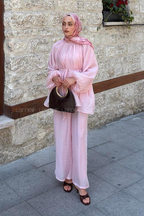 Pink Neckband Long Arm Cotton Regular Trousers Comfortable Suit