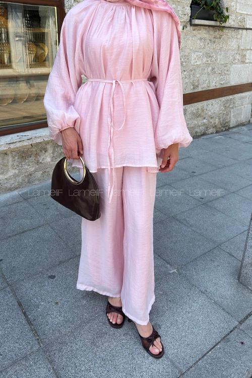 Pink Neckband Long Arm Cotton Regular Trousers Comfortable Suit