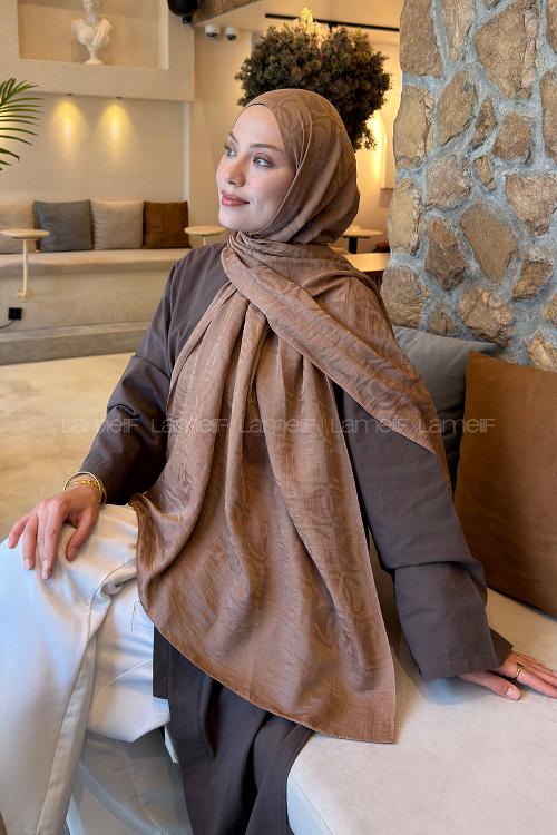 Lamelif CC Desen Aura Pamuk  Jakar  Şal Sütlü Kahve
