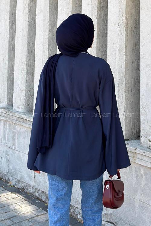 Lamelif Bisiklet Yaka Geniş Kol Tunik Lacivert