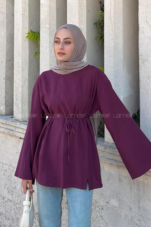 Lamelif Bisiklet Yaka Geniş Kol Tunik Mürdüm