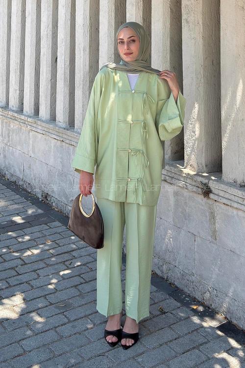 Plum Green Mandarin Collar Long Arm Ayrobin Regular Trousers Comfortable Suit