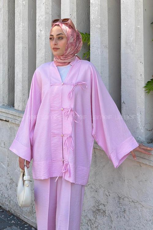 Pink Mandarin Collar Long Arm Ayrobin Regular Trousers Comfortable Suit