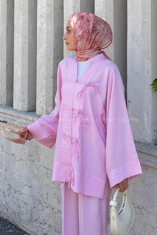Pink Mandarin Collar Long Arm Ayrobin Regular Trousers Comfortable Suit