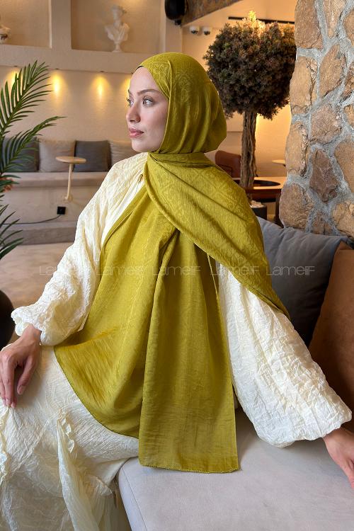 Lamelif Diamond Desen Aura Pamuk  Jakar  Şal Yağ Yeşili