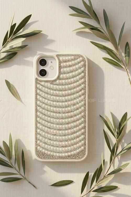 Lamelif iPhone 11 İnci ve Kristal Işıltısı Telefon Kılıfı