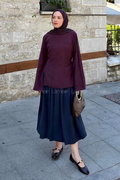 Plum Crew Neck Long Arm Tensel Shirt