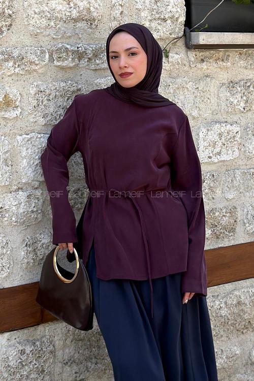 Plum Crew Neck Long Arm Tensel Shirt