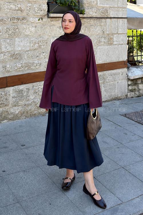 Lamelif Sırt Bağlama Detaylı Tensel Gömlek Bordo