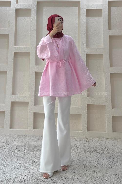 Pink Neckband Cotton Polyester Tunic