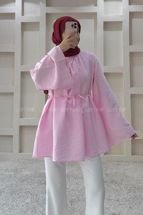 Pink Neckband Cotton Polyester Tunic