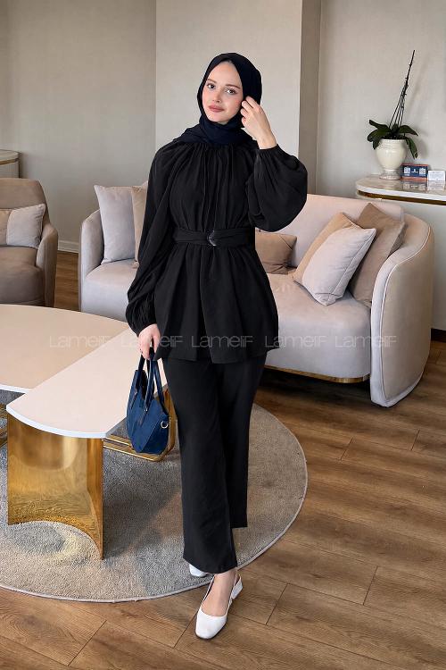 Lamelif Modal Takım Siyah