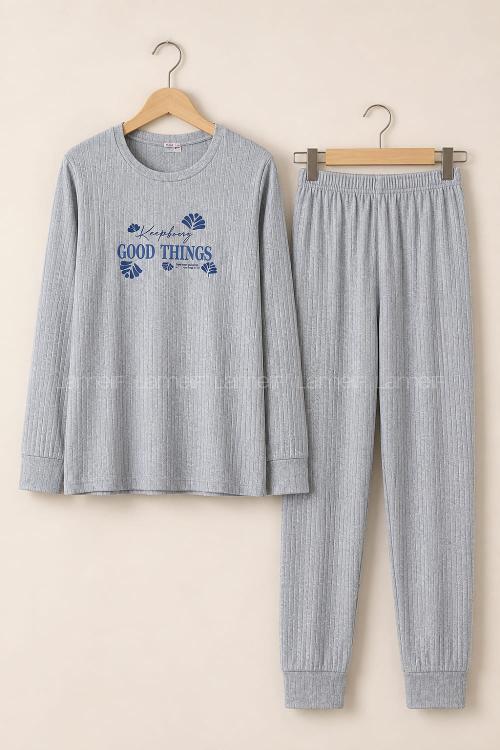 Lamelif Raporlu İnterlok Good Things Baskılı Penye Pijama Seti