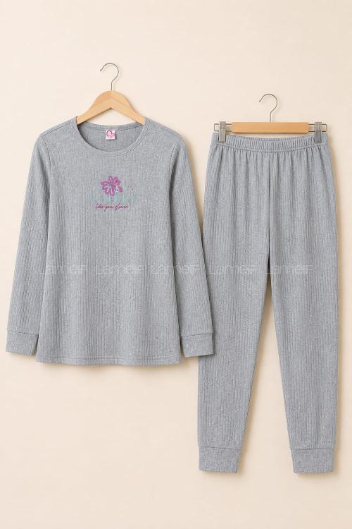 Lamelif Raporlu İnterlok Stay Simple Baskılı Penye Pijama Seti