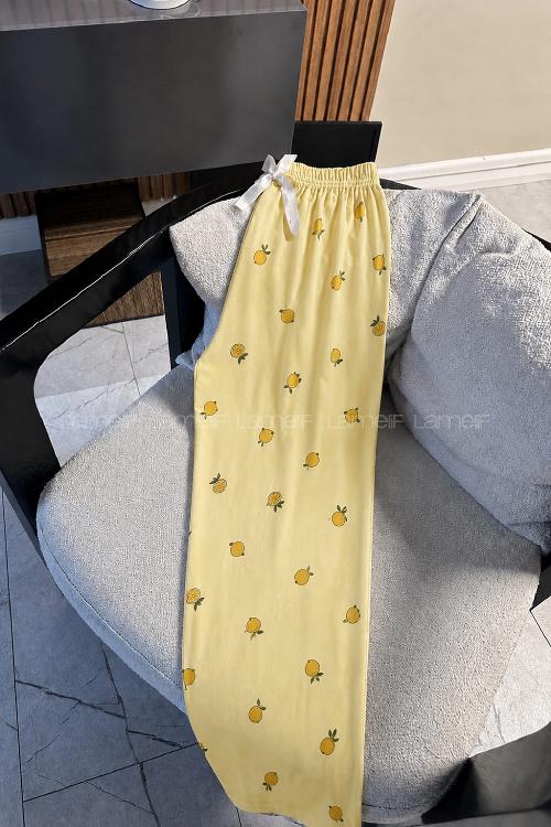 Lamelif Milan Kumaş Limonlu Pijama Altı
