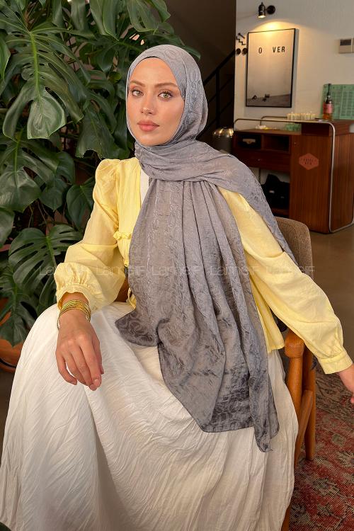 Koyu Gri Cotton Fabric Printed Shawl
